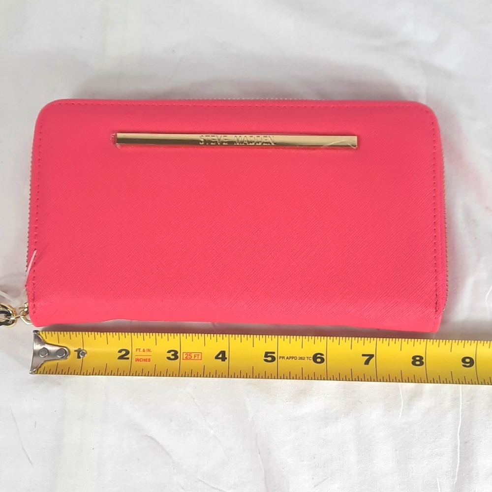 Steve Madden Zip Around Wallet Clutch Pink Flash Gold NEW with Tag - Picture 12 of 13